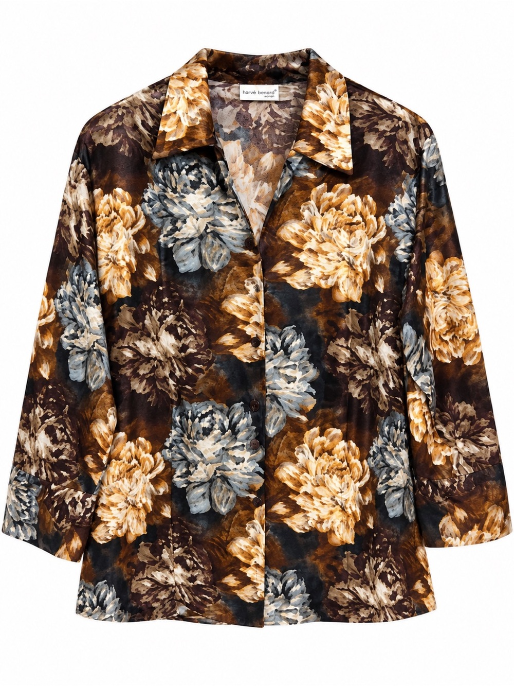 Vintage Harve Benard Woman 1X Floral Button Front Blouse Long Sleeve Plus Size